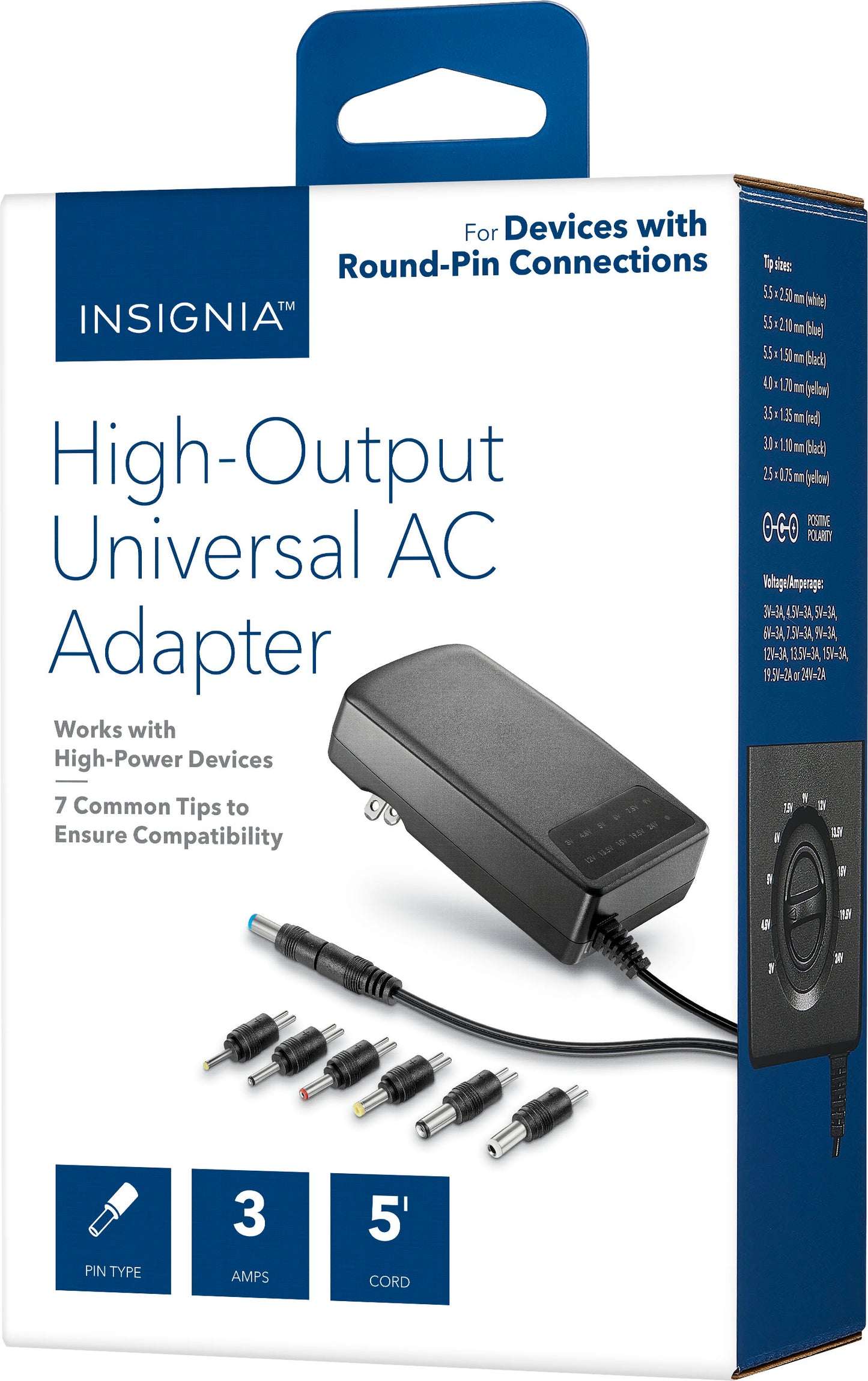 Insignia - 3,000 mA 5’ Universal AC Adapter for High-Output Devices - Black